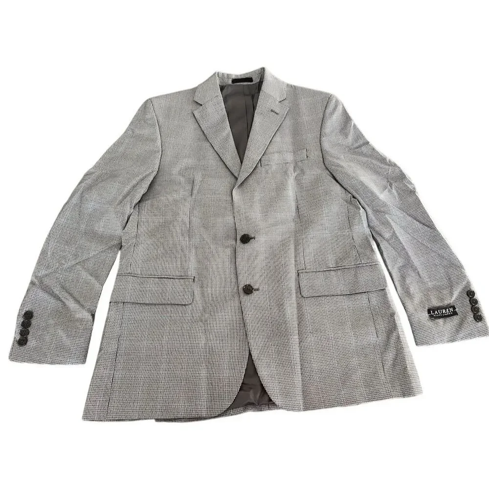 Ralph Lauren Men's Glen Plaid‎ Blazer Black 40R Two-Button Formal
